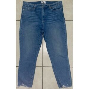 PAIGE Blue Skinny Cropped Faux Distressed Jeans